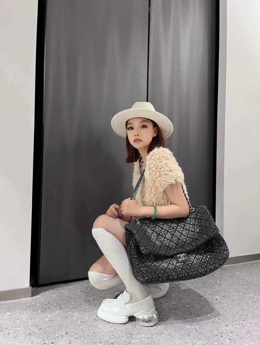 Chanel Large Classic Flap Bag (Grey Quilted Denim)