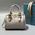 Tory Burch T Monogram Leather Mini Barrel Bag (Light Grey)