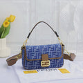 Fendi Baguette Medium FF Jacquard Bag (Blue Denim / Brown Trim)