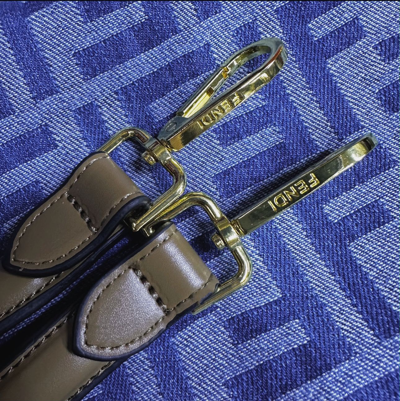 Fendi Baguette Medium FF Jacquard Bag (Blue Denim / Brown Trim)