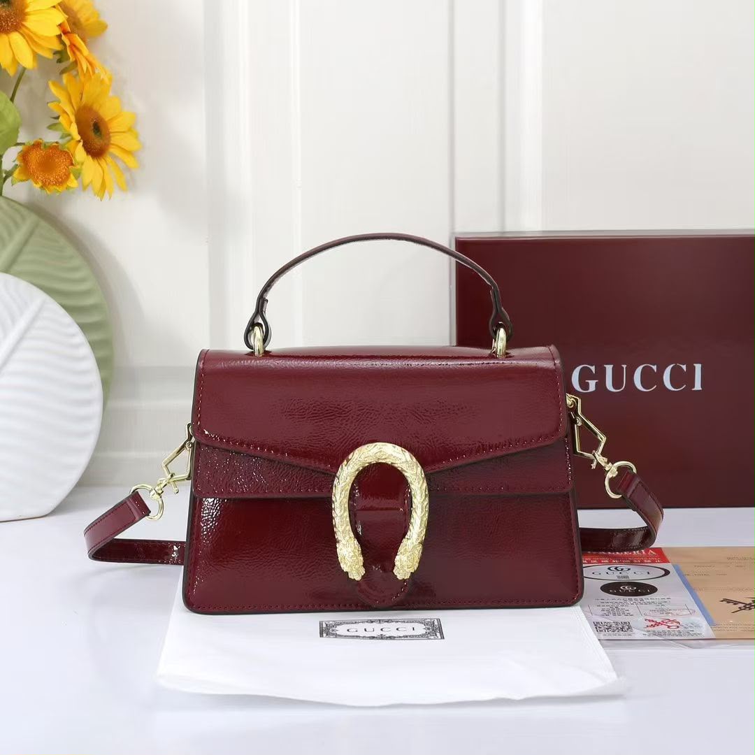 Gucci Dionysus Mini Top Handle Bag (Burgundy / Rosso Ancora Patent Leather)