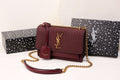 Saint Laurent Sunset Medium Chain Bag in Tweed and Smooth Leather (Burgundy / Bordeaux)