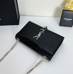Saint Laurent Kate Tassel Shoulder Bag (Black Croc-Embossed Leather with Silver Hardware)