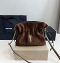 Saint Laurent Small Sade Puffer Shoulder Bag (Brown Suede)