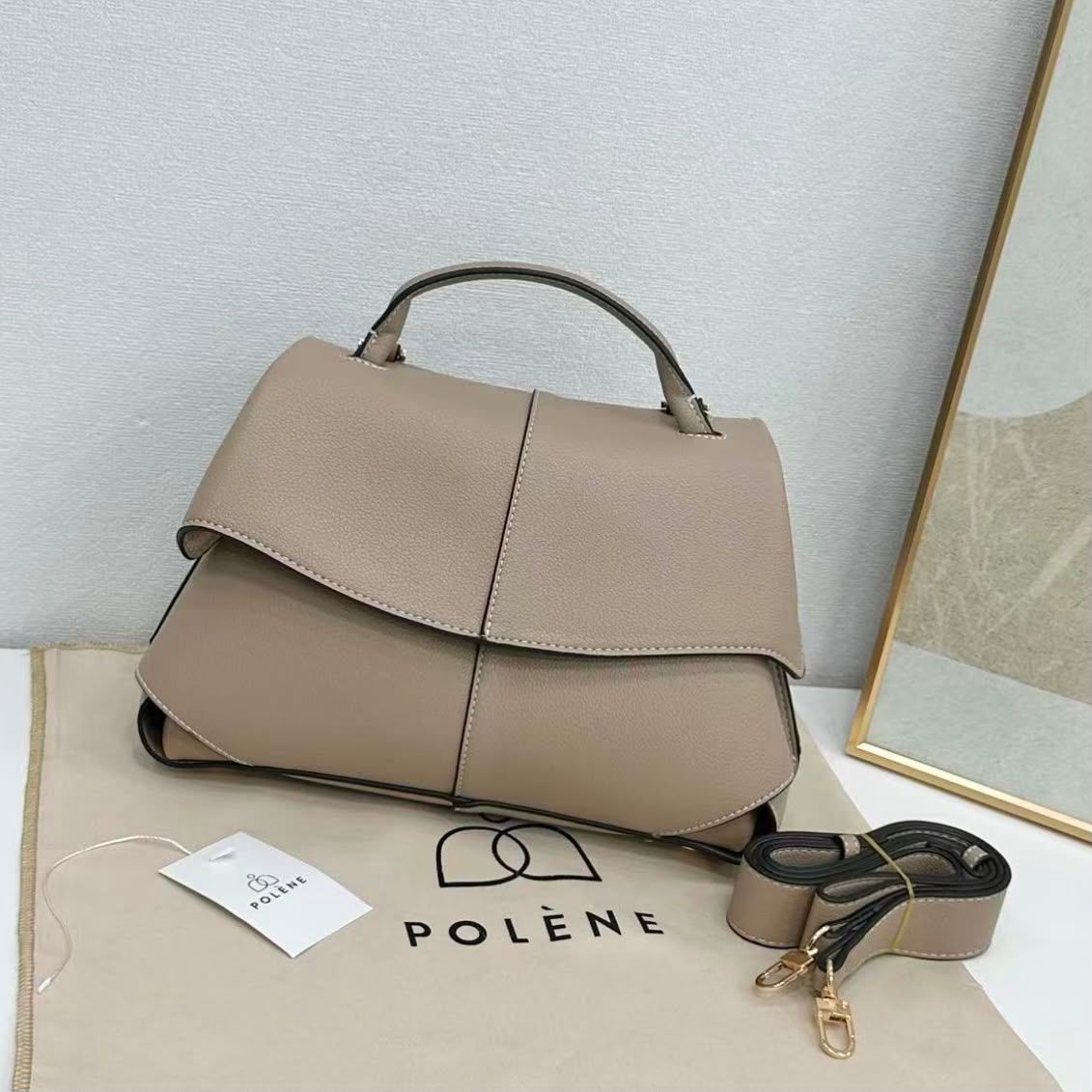 Polène Numéro Un Top Handle Bag (Taupe)