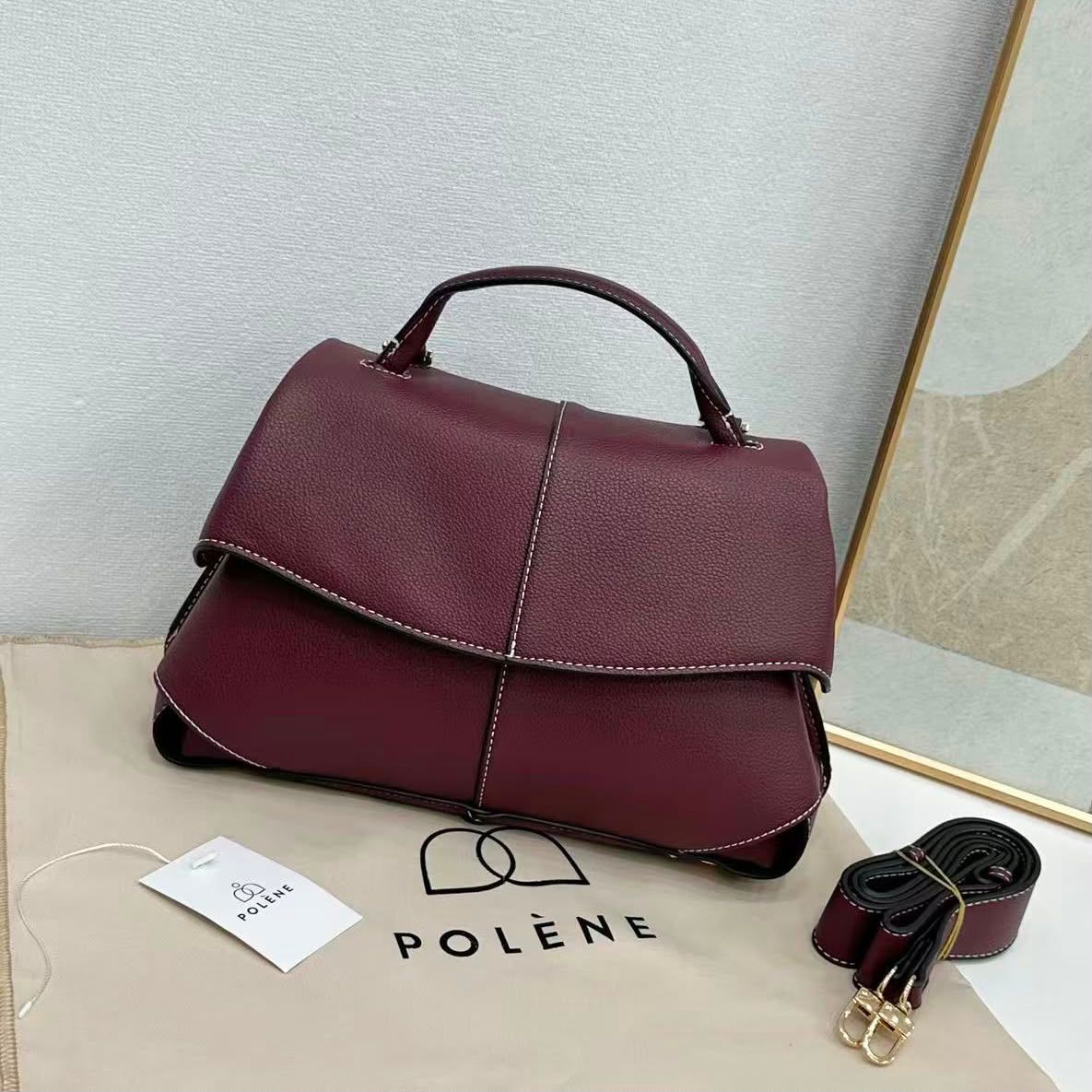 Polène Numéro Un Top Handle Bag (Burgundy / Bordeaux)
