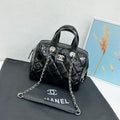 Chanel Quilted Bowling Bag with Chain Strap (Black with Silver Hardware)