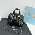 Chanel Quilted Bowling Bag with Chain Strap (Black)