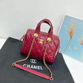 Chanel Quilted Bowling Bag with Chain Strap (Berry Red / Burgundy)