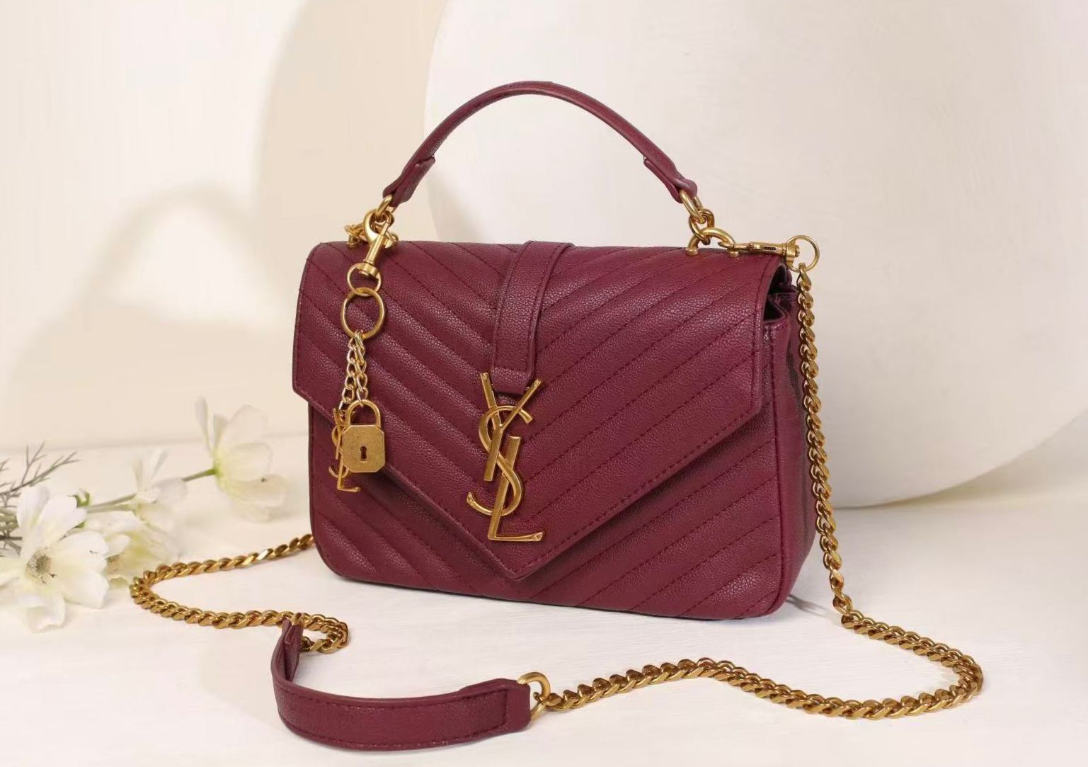 Saint Laurent Medium College Monogram Bag (Burgundy / Bordeaux)