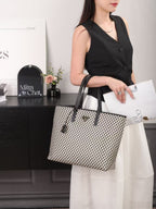 Prada Symbole Embroidered Fabric Tote Bag (Black / Beige)