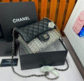 Chanel Wicker and Lambskin Flap Bag (Black & Silver)