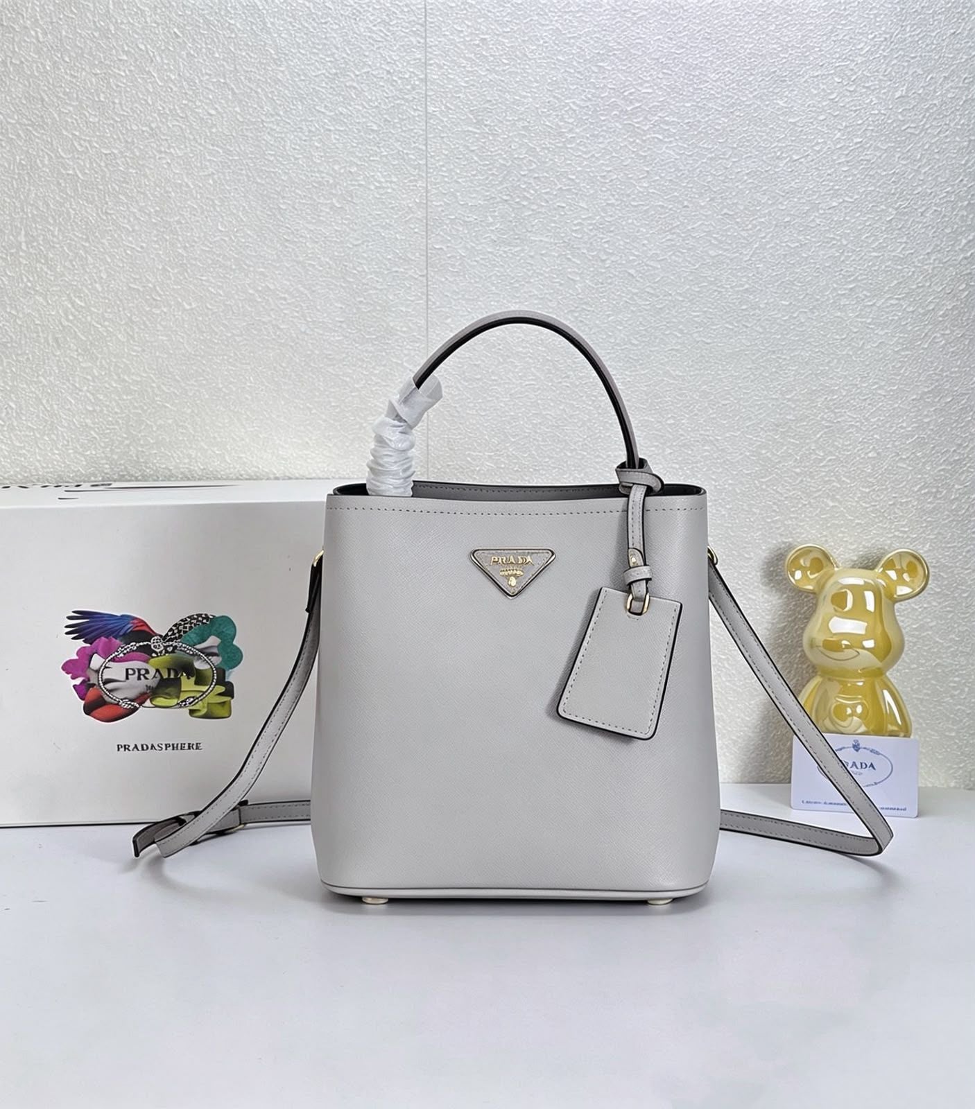 Prada Panier Saffiano Leather Bag (Light Gray / Nube)