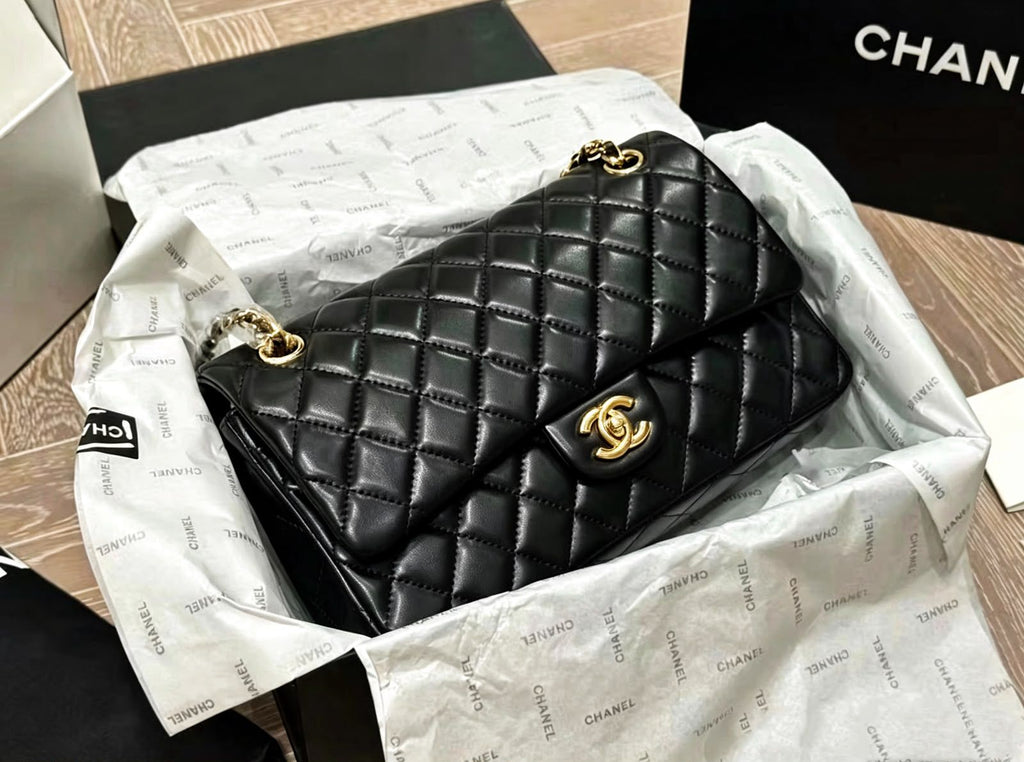 Chanel Lambskin Classic Double Flap Bag (Black with Gold Hardware)