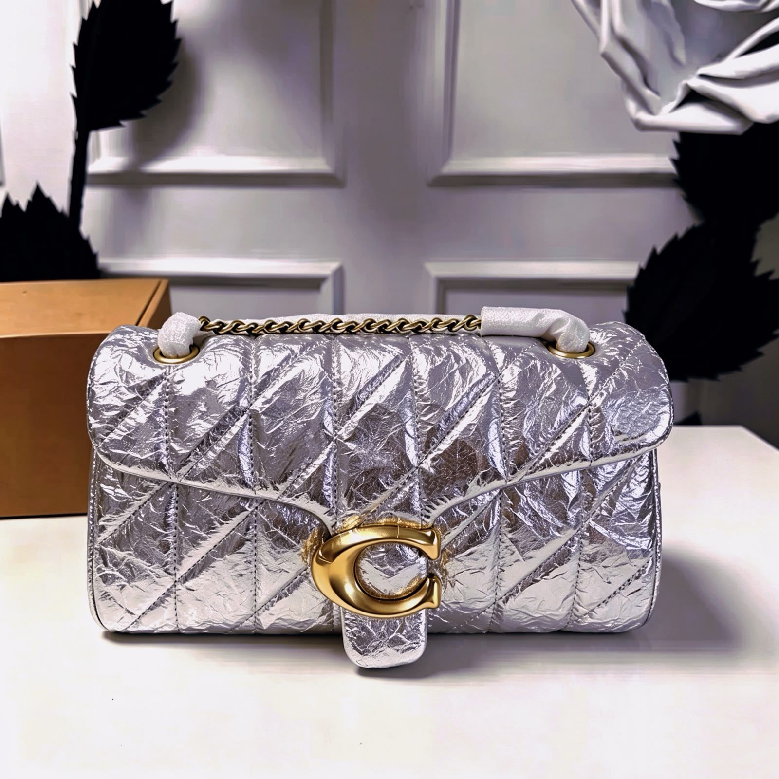 Coach Pillow Madison Quilted Shoulder Bag in Crinkled Metallic (Metallic Silver)