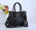 Prada Double Leather Tote Bag with Webbing Strap & Pouch (Black)