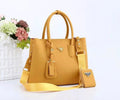 Prada Double Leather Tote Bag with Webbing Strap & Pouch (Yellow)