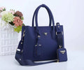 Prada Double Leather Tote Bag with Webbing Strap & Pouch (Navy Blue)