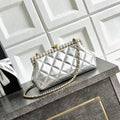 Chanel Quilted Pearl Frame Clutch on Chain (Metallic Silver)