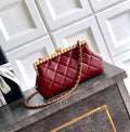 Chanel Quilted Pearl Frame Clutch on Chain (Burgundy / Wine Red)