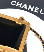 Chanel Quilted Pearl Frame Clutch on Chain (Black)
