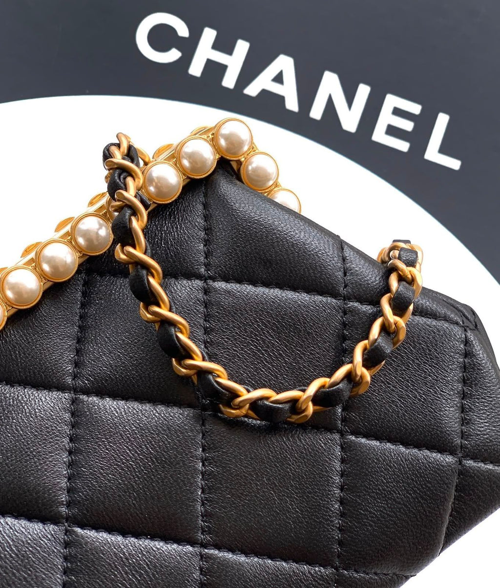 Chanel Quilted Pearl Frame Clutch on Chain (Black)