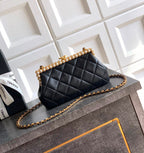 Chanel Quilted Pearl Frame Clutch on Chain (Black)