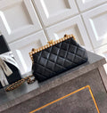 Chanel Quilted Pearl Frame Clutch on Chain (Black)