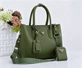 Prada Double Leather Tote Bag with Webbing Strap & Pouch (Olive / Olive Green)