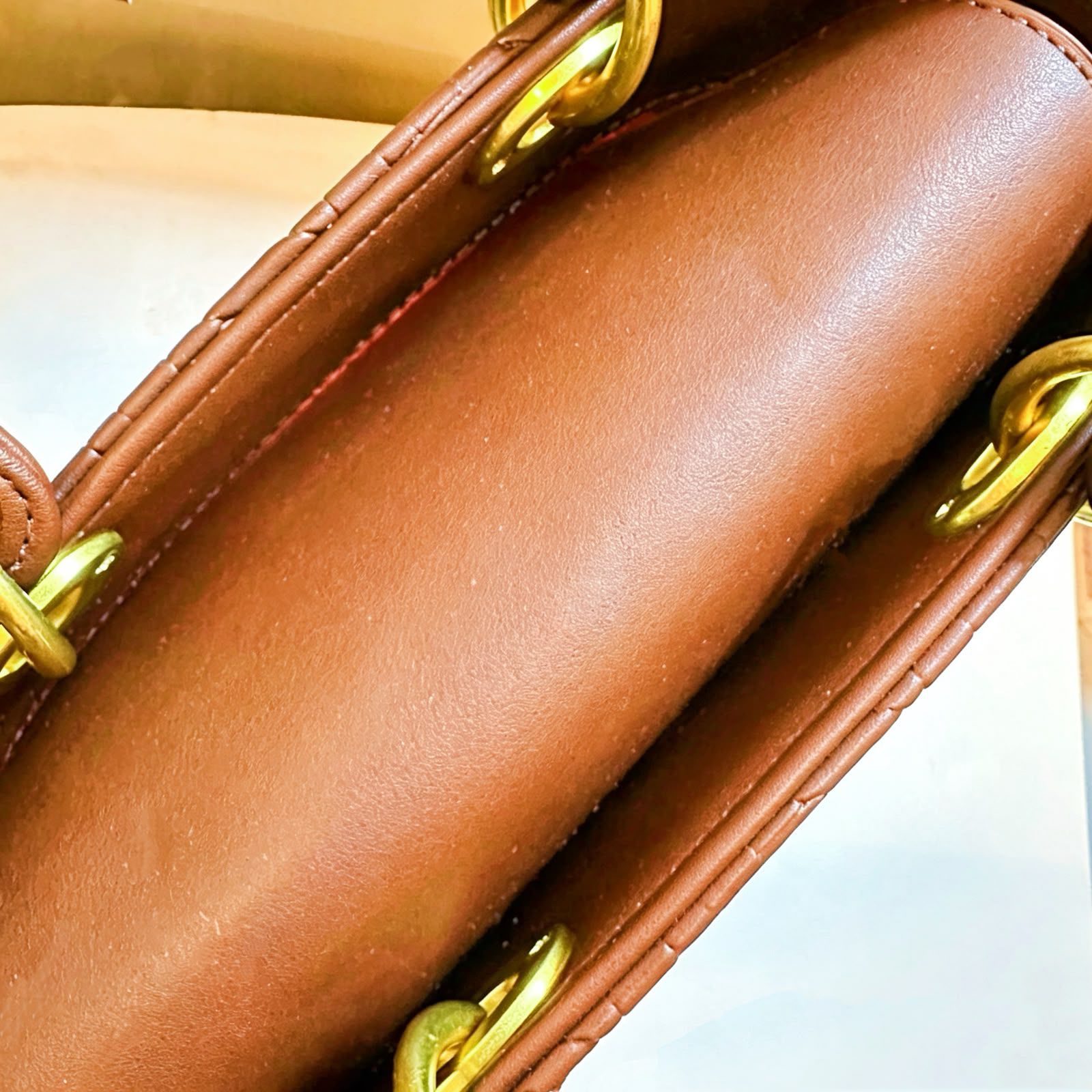 Lady Dior Cannage Leather Top Handle Bag (Cognac / Tan)