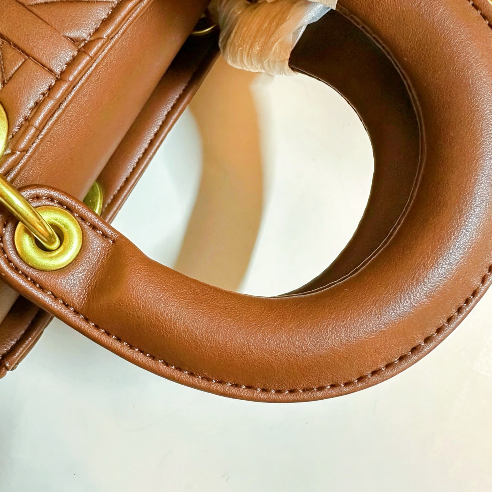 Lady Dior Cannage Leather Top Handle Bag (Cognac / Tan)