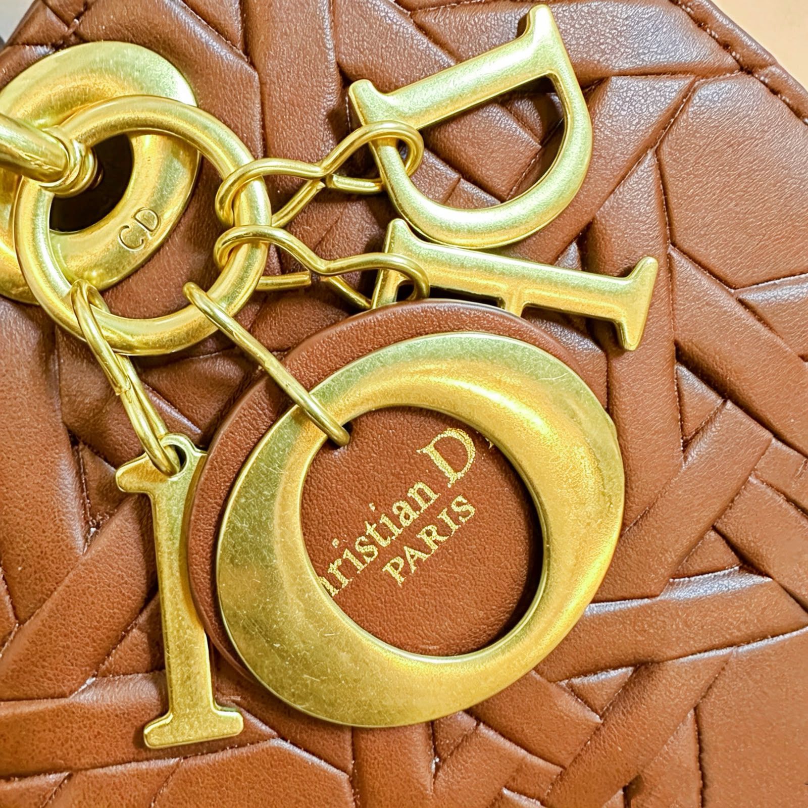 Lady Dior Cannage Leather Top Handle Bag (Cognac / Tan)