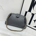 Bottega Veneta Small Intrecciato Leather Chain Shoulder Bag (Grey)