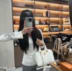 Chanel Quilted Bowling Bag with Chain Strap (White)