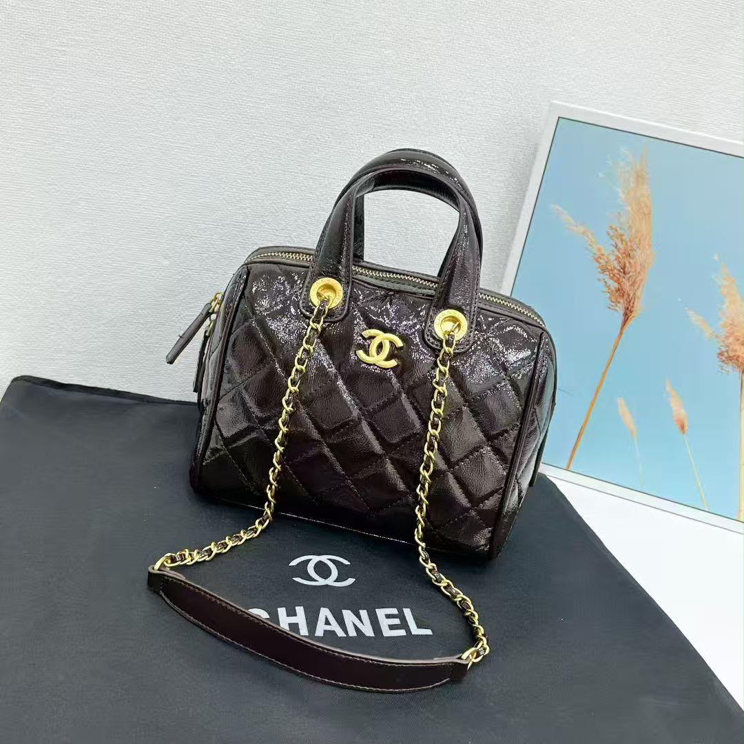 Chanel Quilted Bowling Bag with Chain Strap (Dark Brown / Espresso)