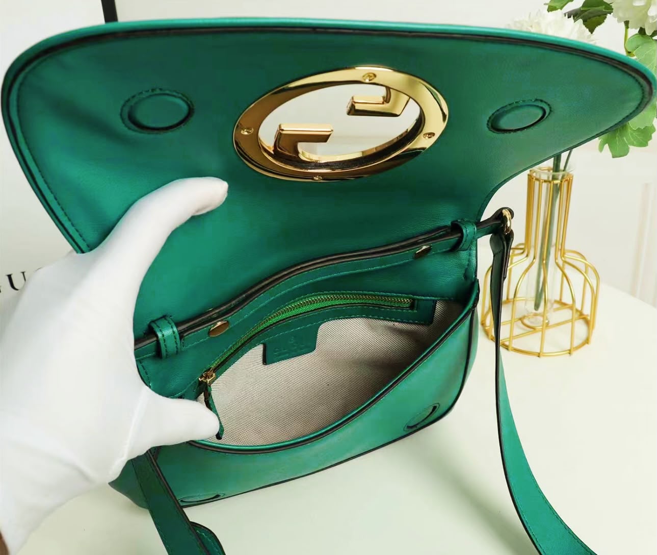 Gucci Blondie Shoulder Bag (Teal / Emerald Green Suede)