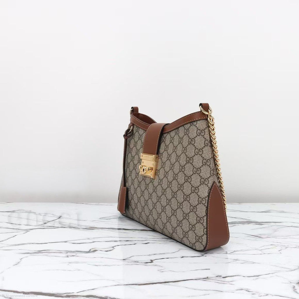 Gucci Padlock GG Small Shoulder Bag (Beige/Ebony with Brown Trim)