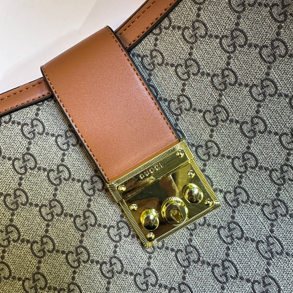 Gucci Padlock GG Small Shoulder Bag (Beige/Ebony with Brown Trim)