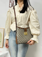 Gucci Padlock GG Small Shoulder Bag (Beige/Ebony with Brown Trim)