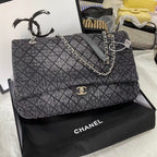 Chanel Large Classic Flap Bag (Grey Quilted Denim)