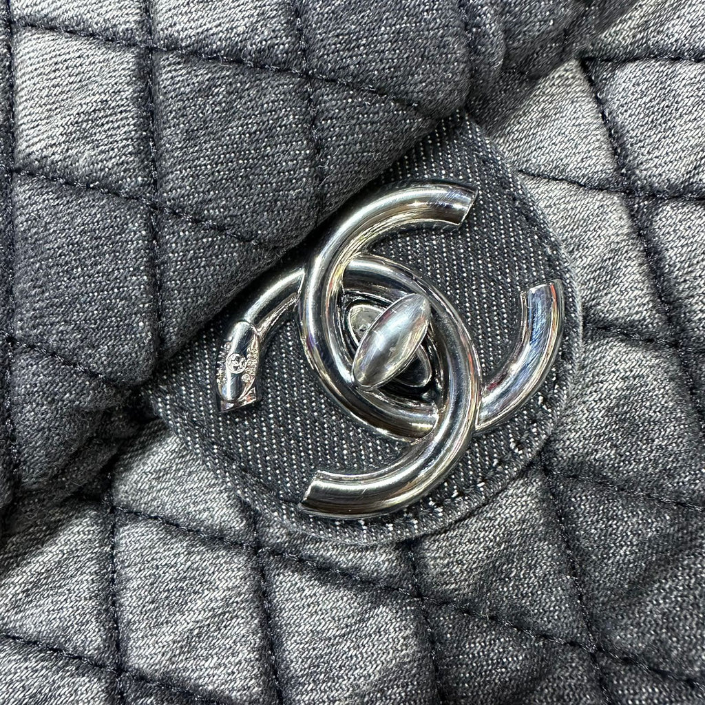 Chanel Large Classic Flap Bag (Grey Quilted Denim)