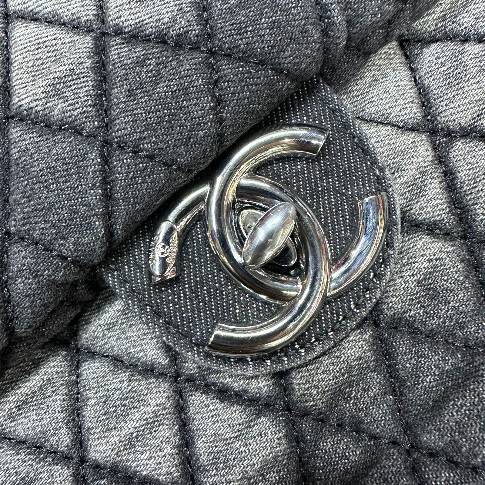 Chanel Large Classic Flap Bag (Grey Quilted Denim)