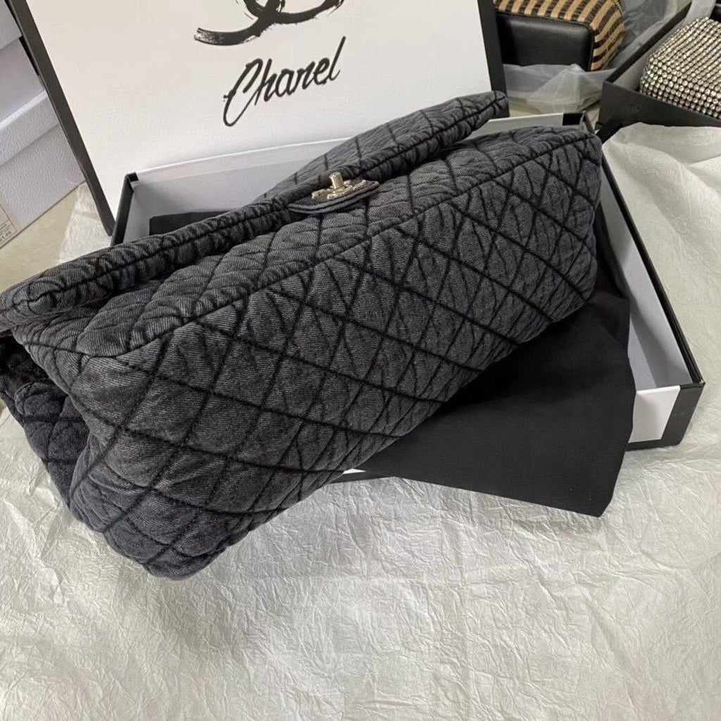 Chanel Large Classic Flap Bag (Grey Quilted Denim)