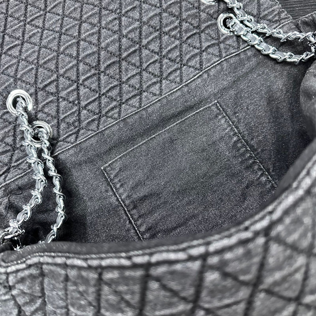 Chanel Large Classic Flap Bag (Grey Quilted Denim)