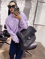 Chanel Large Classic Flap Bag (Grey Quilted Denim)