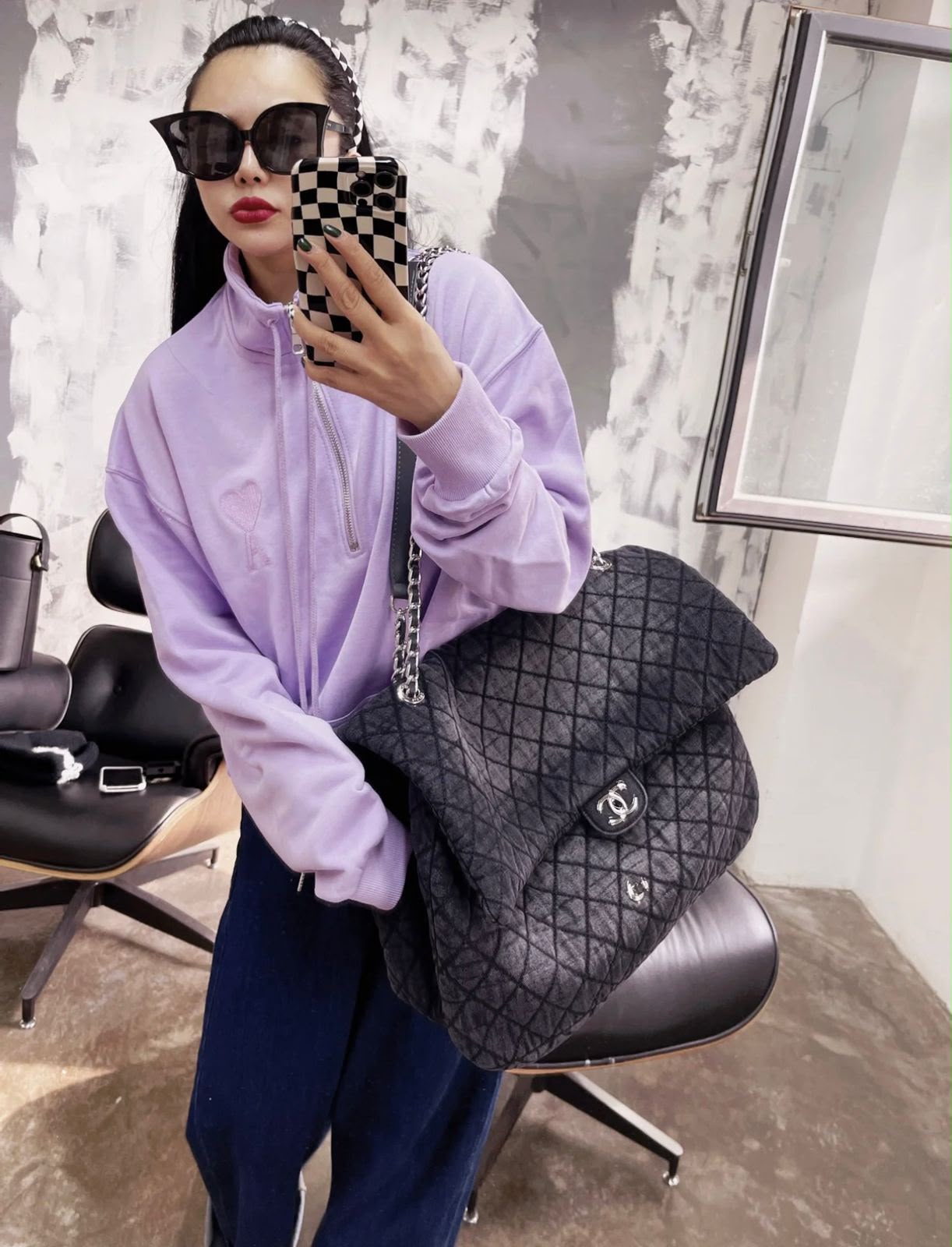 Chanel Large Classic Flap Bag (Grey Quilted Denim)