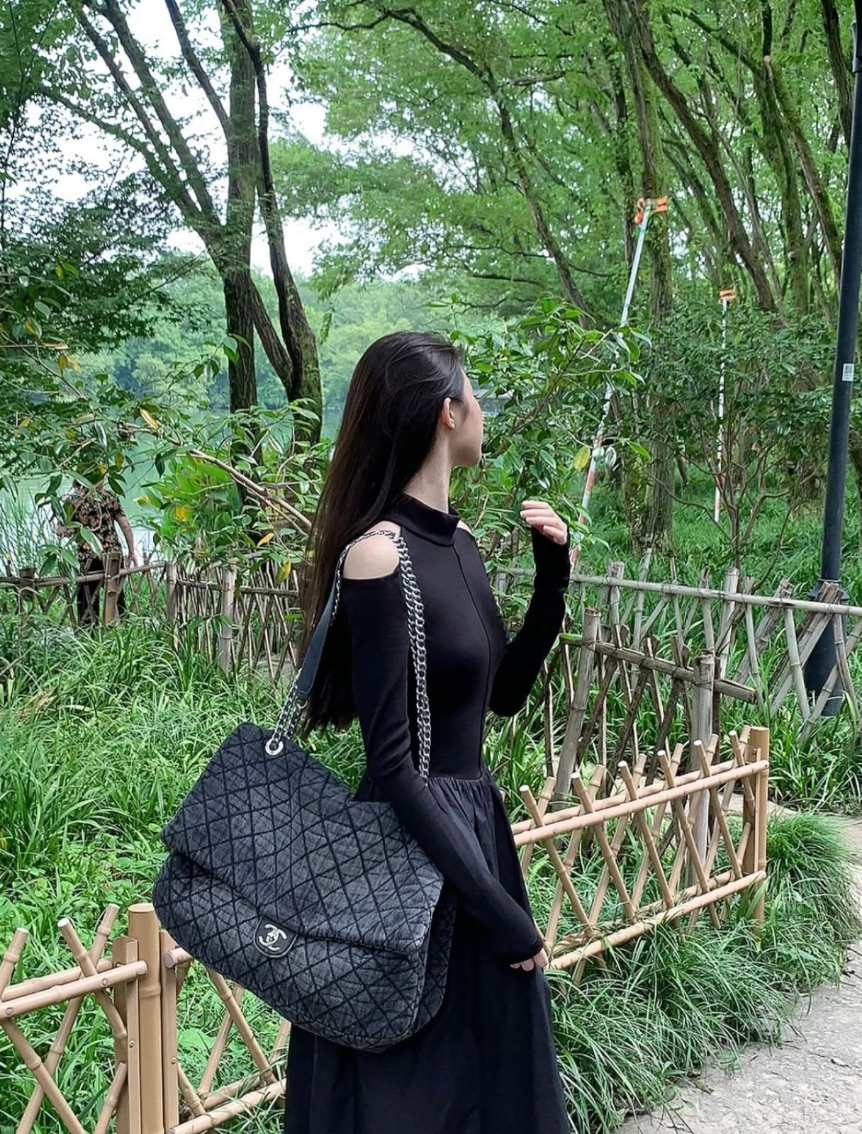 Chanel Large Classic Flap Bag (Grey Quilted Denim)