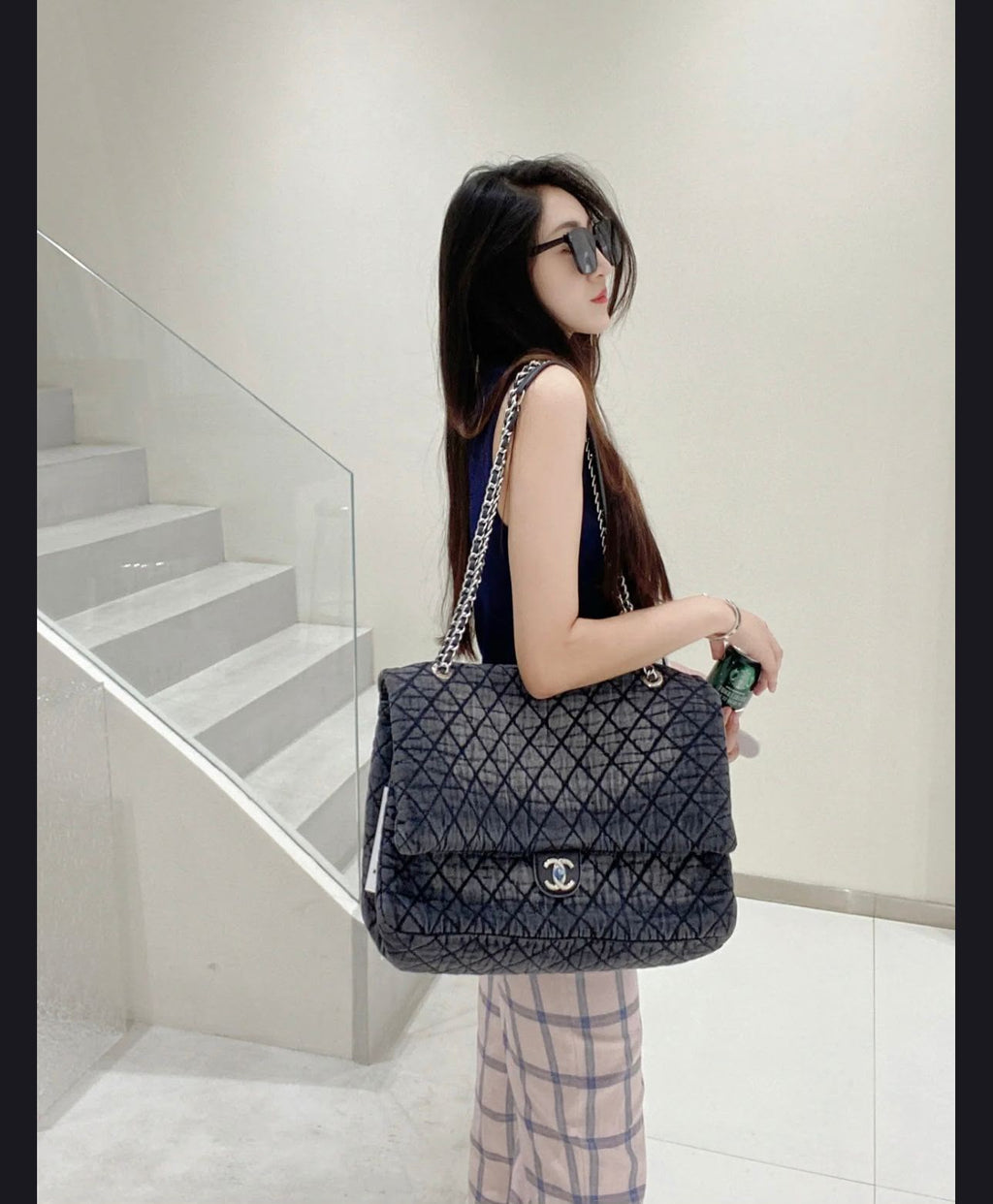 Chanel Large Classic Flap Bag (Grey Quilted Denim)