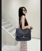 Chanel Large Classic Flap Bag (Grey Quilted Denim)