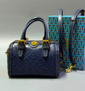 Tory Burch T Monogram Leather Mini Barrel Bag (Navy Blue)